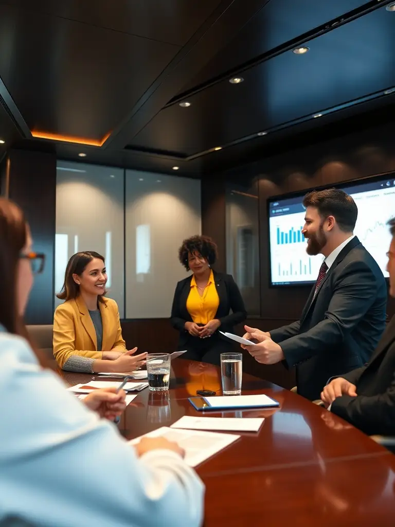 A diverse group of professionals actively participating in a project management forum, exchanging ideas and strategies.